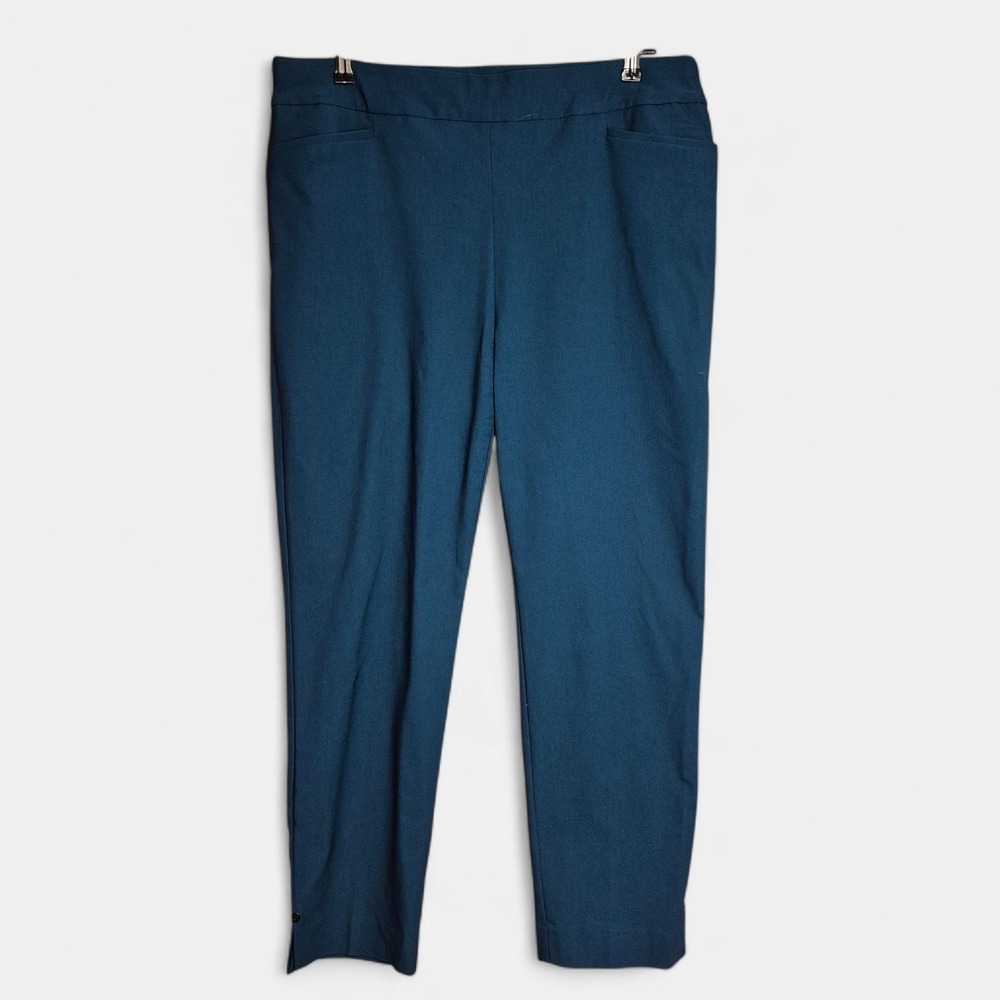 Chicos So Slimming 2.5R/14R Juliet Ankle Pants Teal Blue Pull On Tapered Leg
